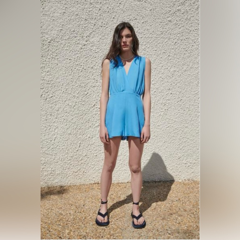 Zara Blue Pleated Halter Jumpsuit Casual